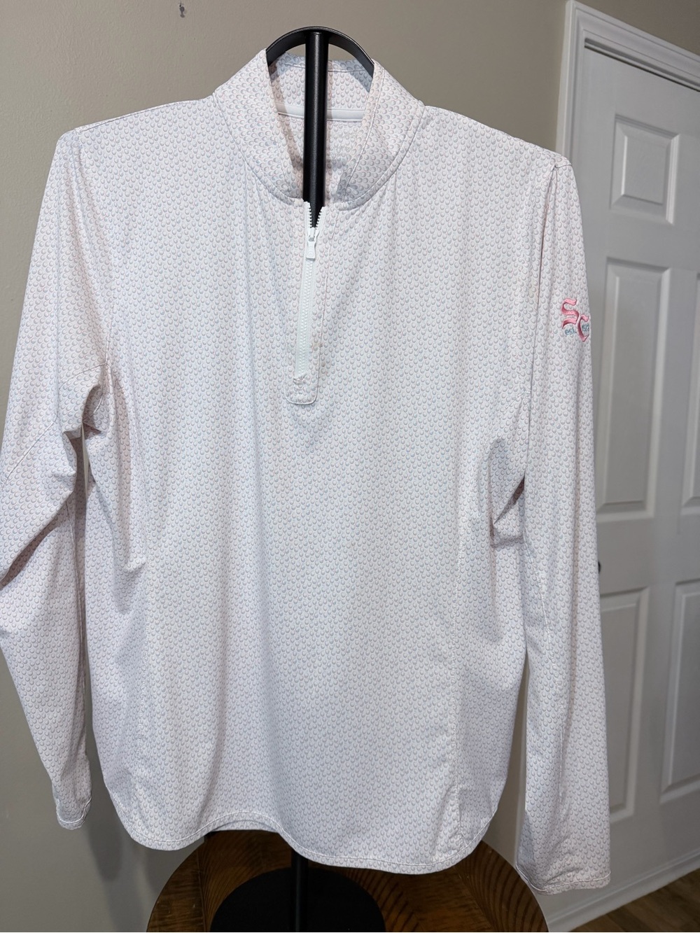 Peter Millar Women’s White Geometric 1/2 Zip Mock Neck Pullover Long Sleeve S